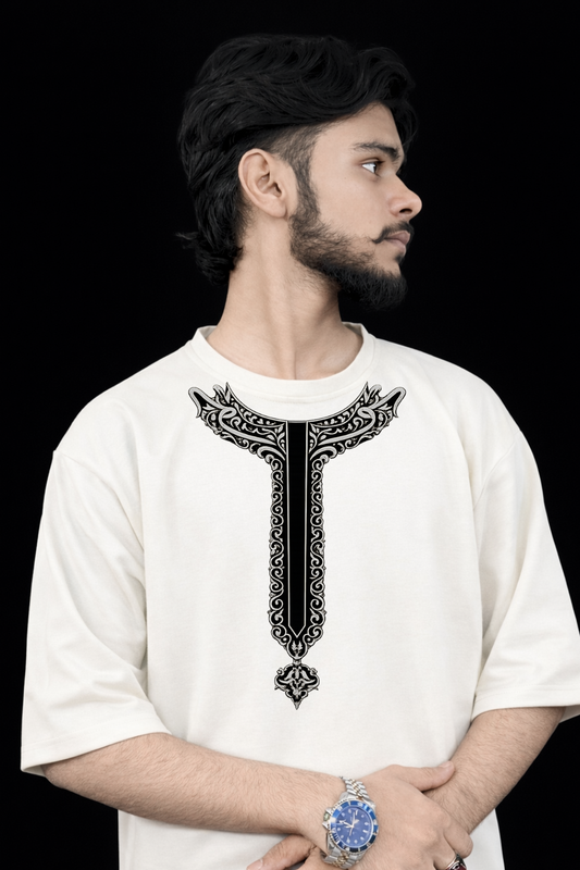 New Kurta Design T-Shirt | DownShoulder Oversized Fit | white