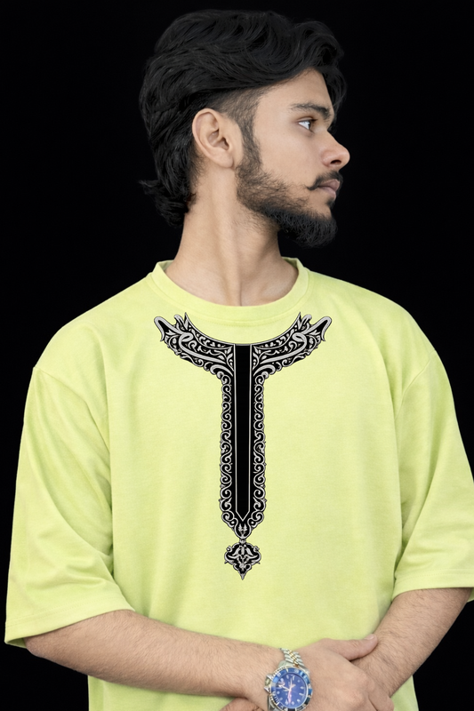New Kurta Design T-Shirt | DownShoulder Oversized Fit | olive green