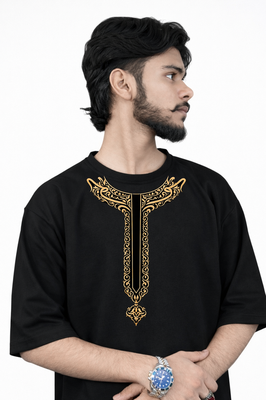New Kurta Design T-Shirt | DownShoulder Oversized Fit | black